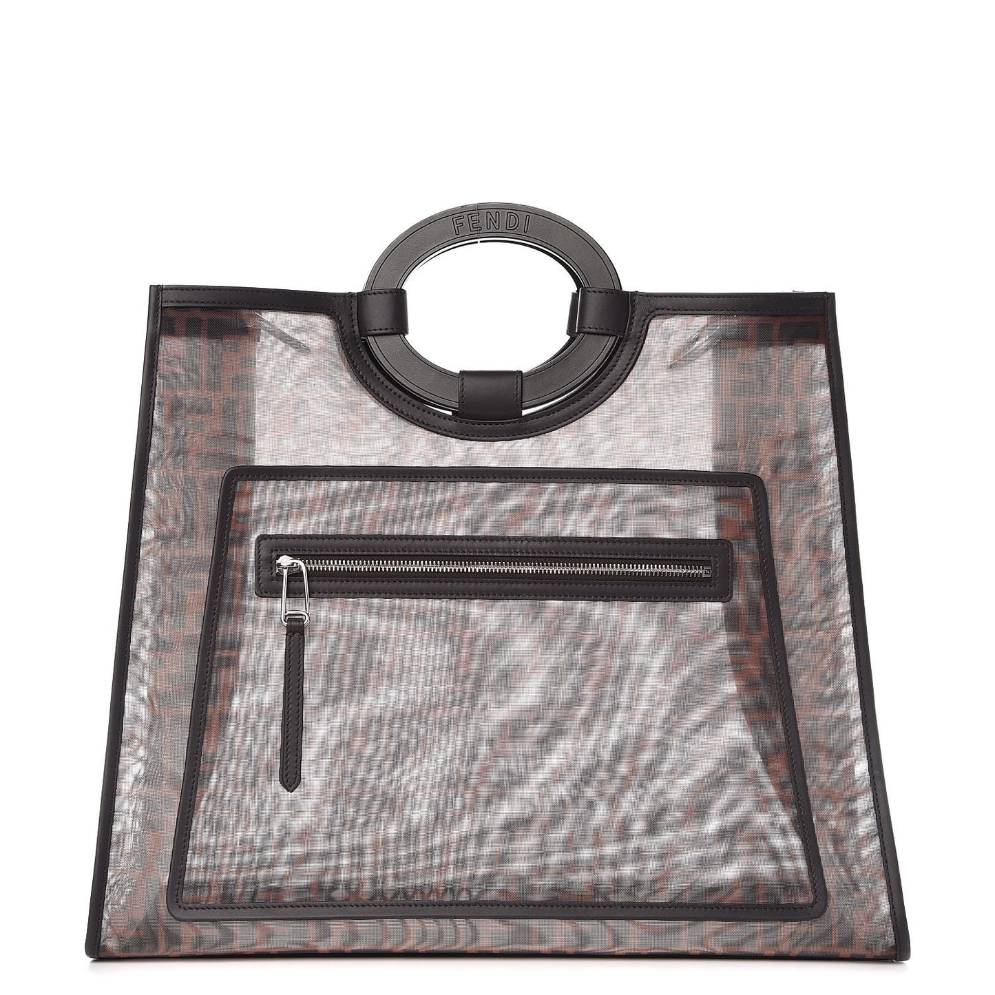 Mesh Vitello Century Cuoio FF 1974 Large Runaway Shopper Tote Marrone Black Ebano