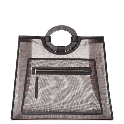 Fendi Mesh Vitello Century Cuoio FF 1974 Large Runaway Shopper Tote Marrone Black Ebano 1 of 8