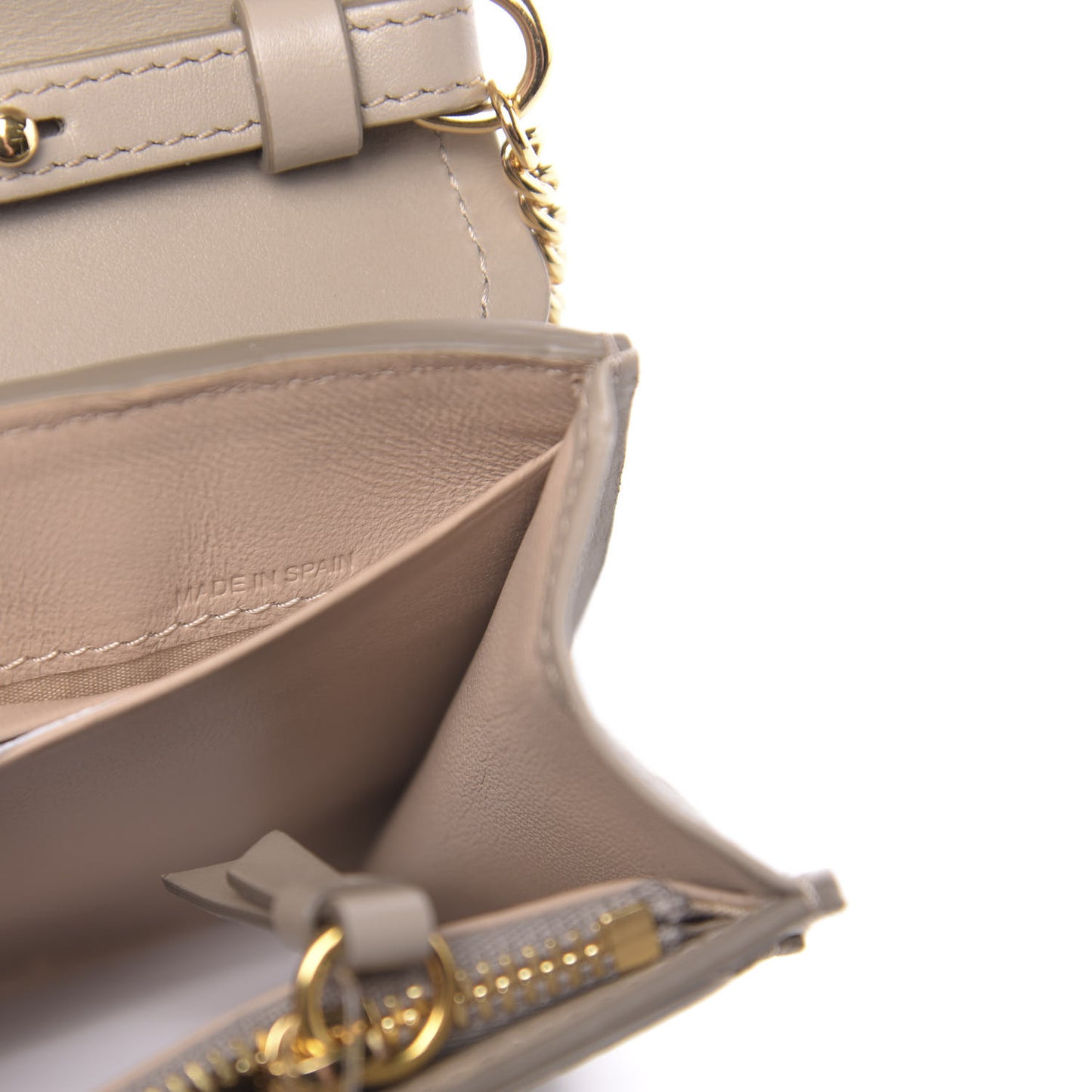 Grained Calfskin Aby Chain Wallet Motty Grey