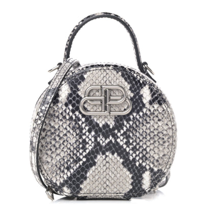 Balenciaga Grained Calfskin Python Effect Sharp Vanity Round Bag Mini Black White 1 of 4