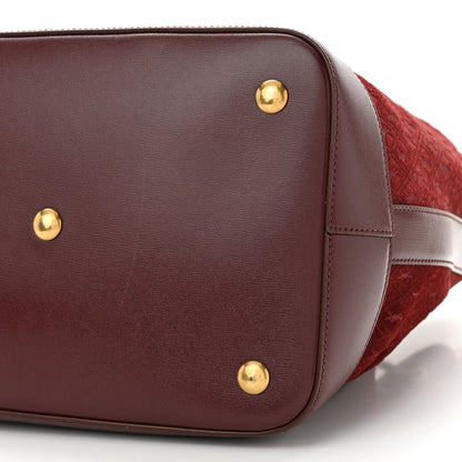 Saint Laurent Suede All-Over Monogram Bucket Bag Burgundy 10 of 10