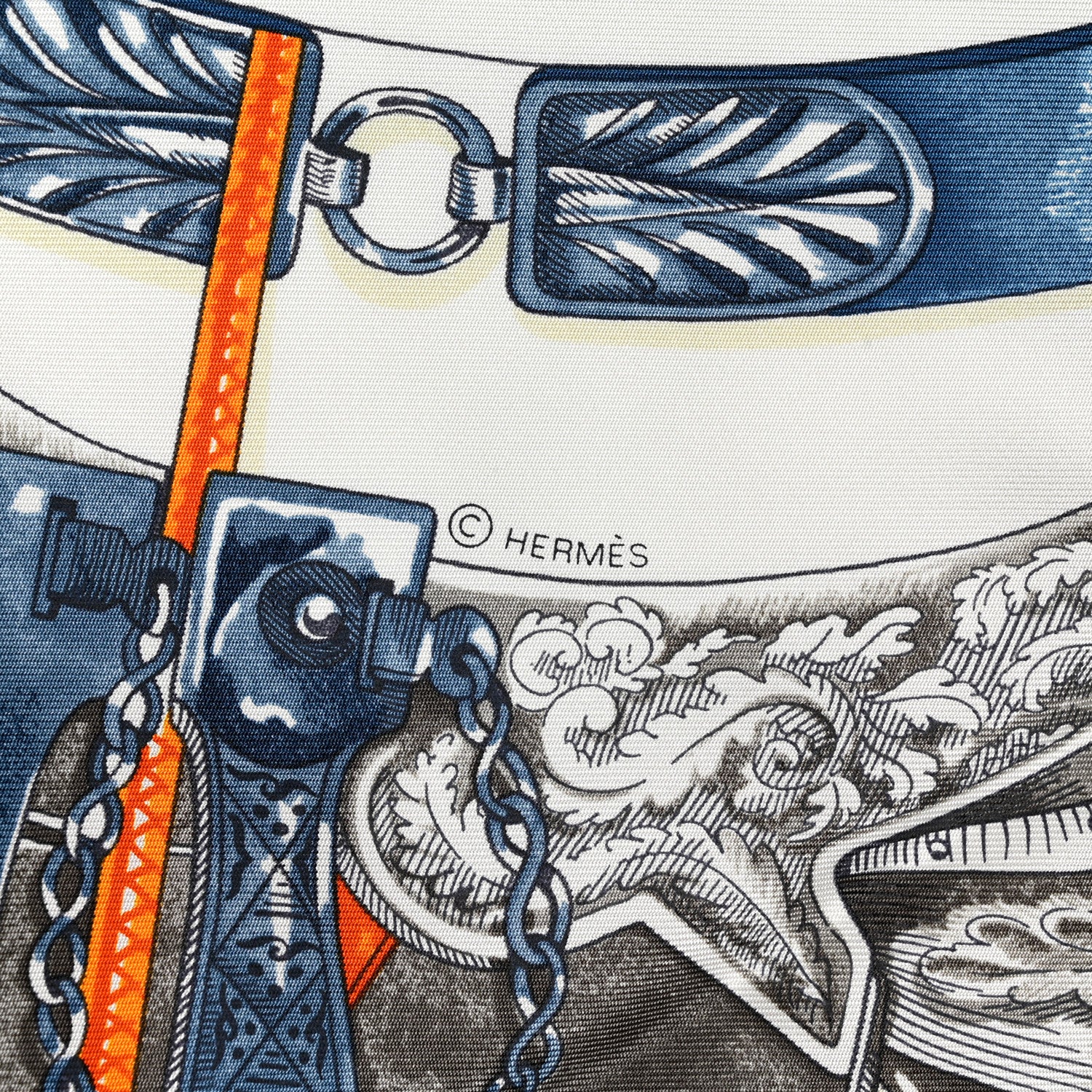 Hermes Silk Cavalcades Scarf 90 White Bleu Jean Vert 3 of 5