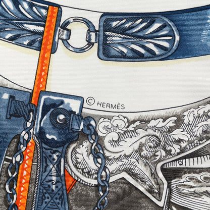 Hermes Silk Cavalcades Scarf 90 White Bleu Jean Vert 3 of 5