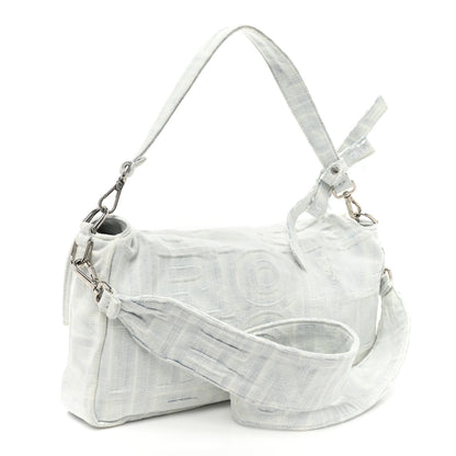 Fendi X MARC JACOBS Bleached Denim Logo Maxi Baguette Off White 3 of 10