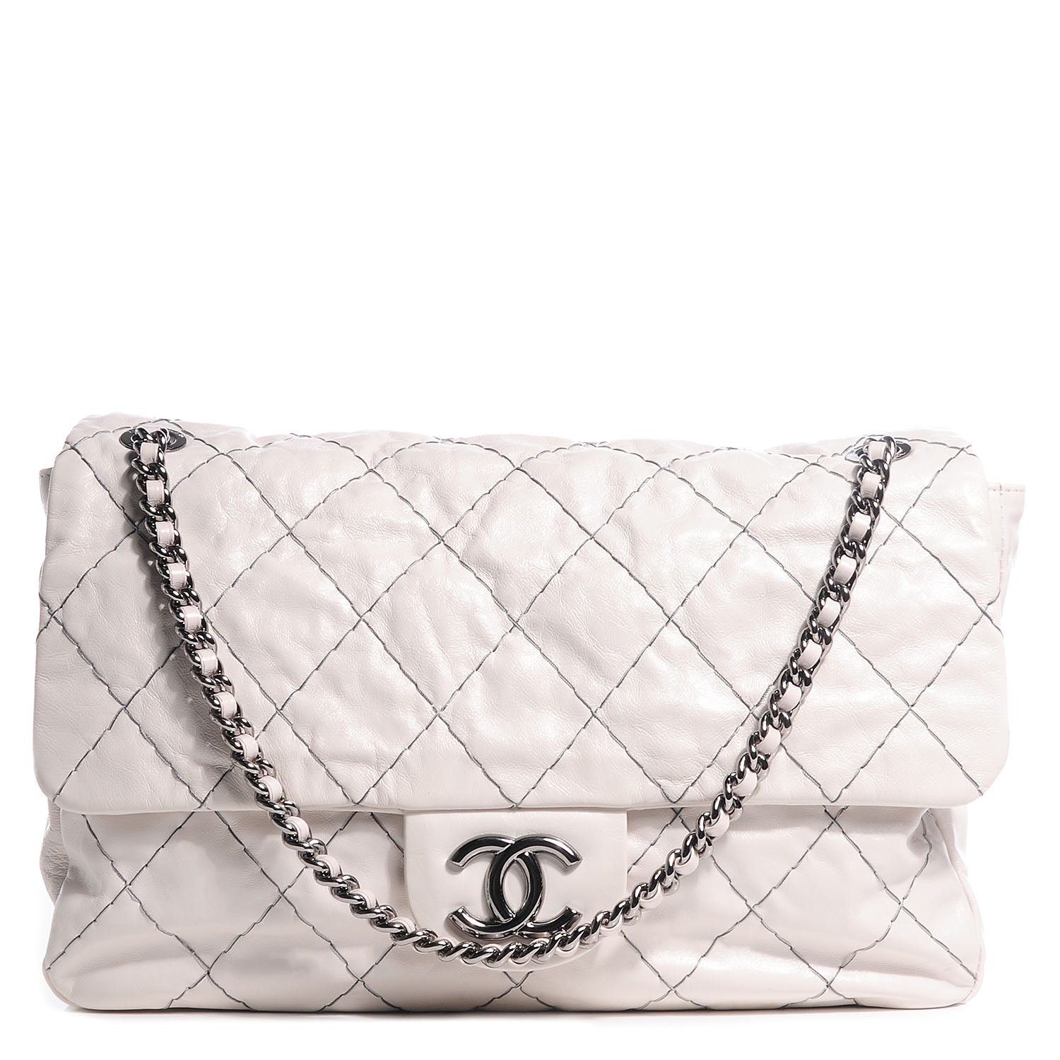 Chanel Glazed Goatskin Double Stitch Jumbo Flap White 1 of 7