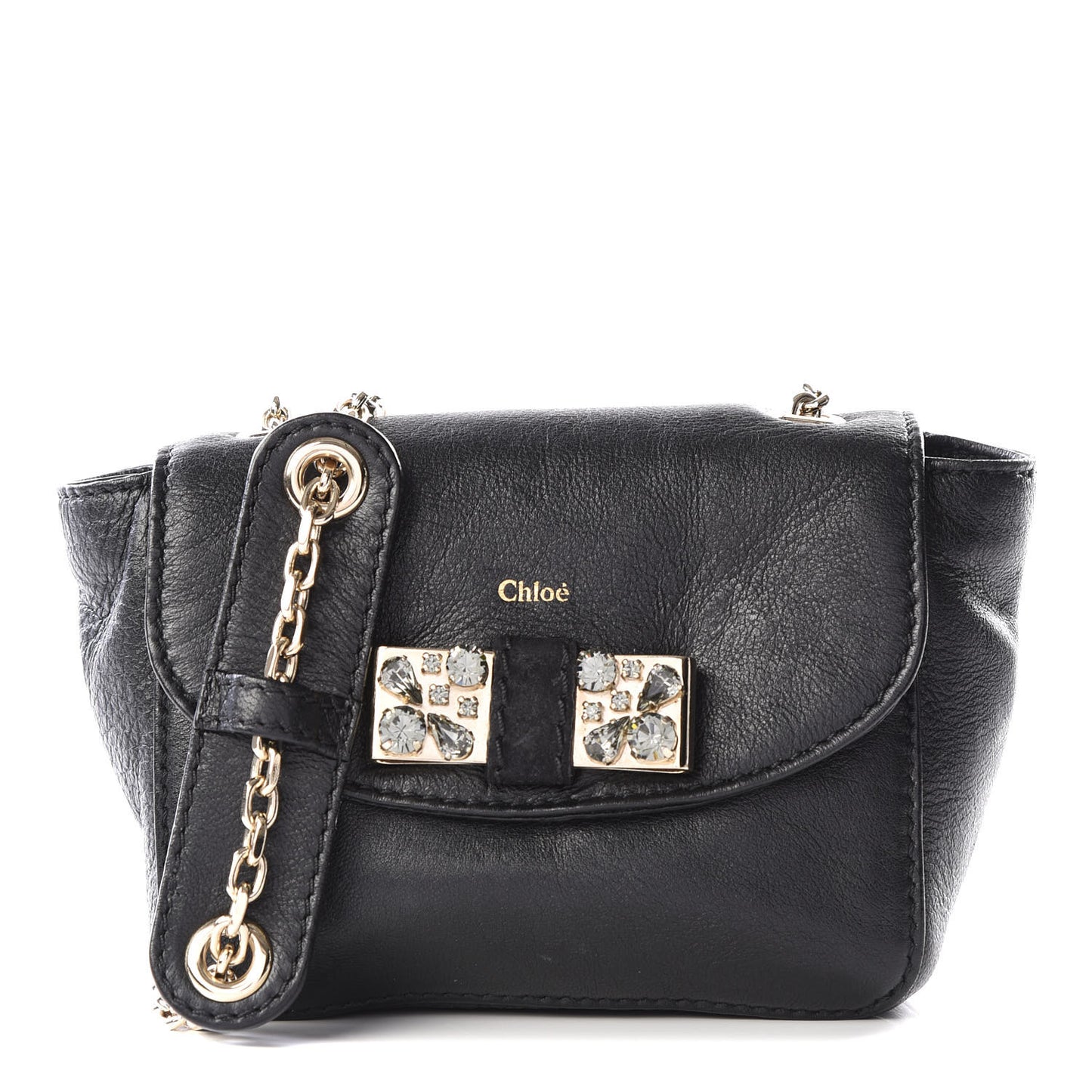 Grained Calfskin Crystal Mini Lily Crossbody Bag Black