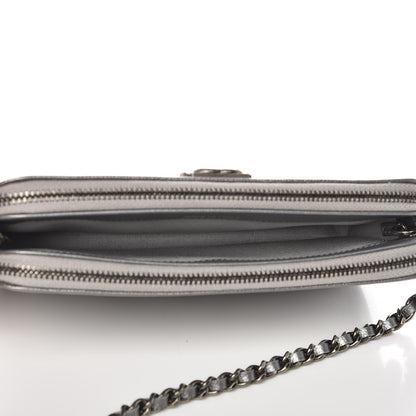 Chanel Metallic Caviar Quilted Small Boy Clutch With Chain Silver 5 of 9