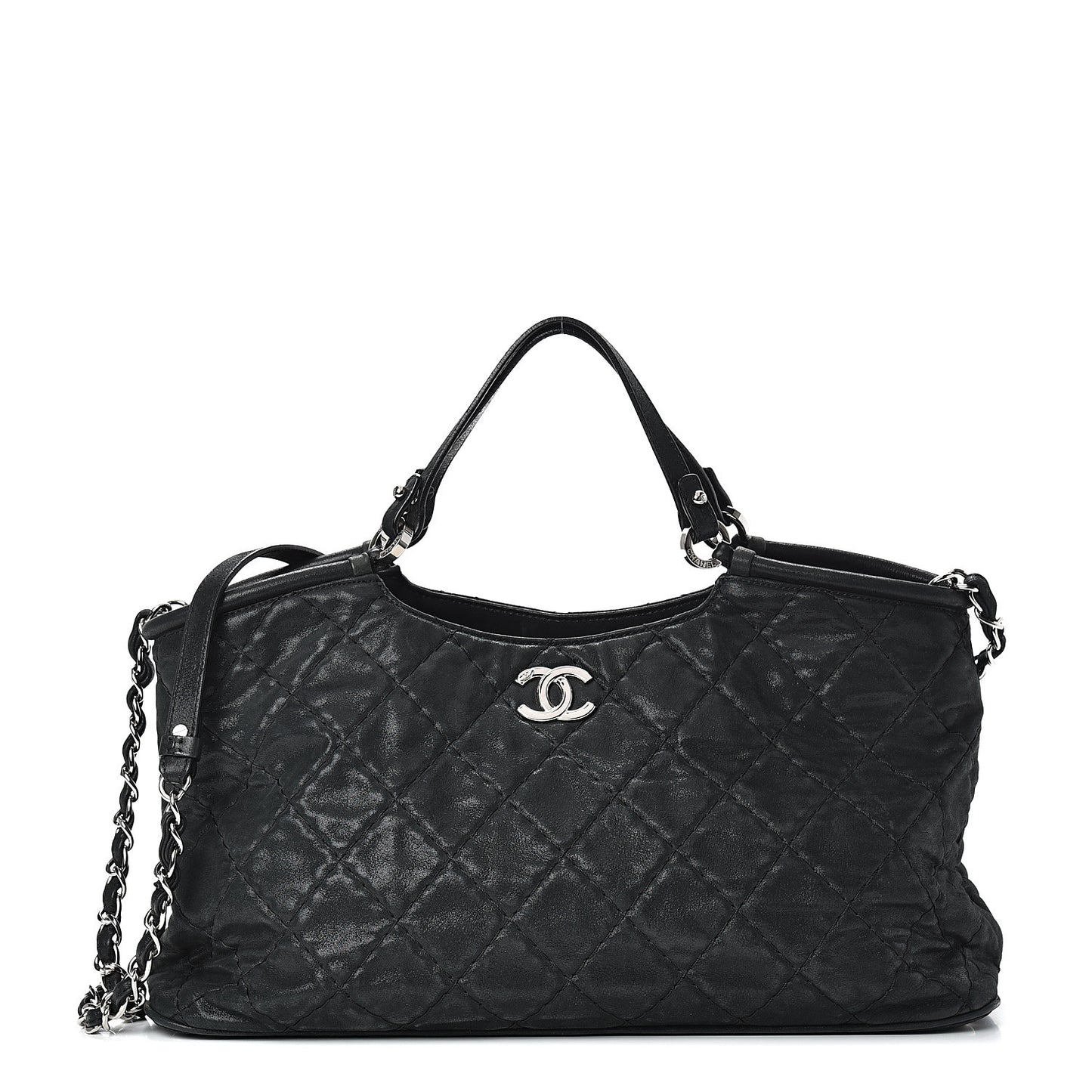 Iridescent Calfskin Quilted Sea Hit Tote Black