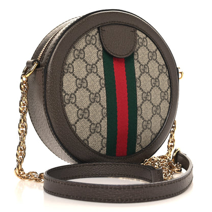 Gucci GG Supreme Monogram Web Mini Ophidia Round Shoulder Bag Brown 3 of 11