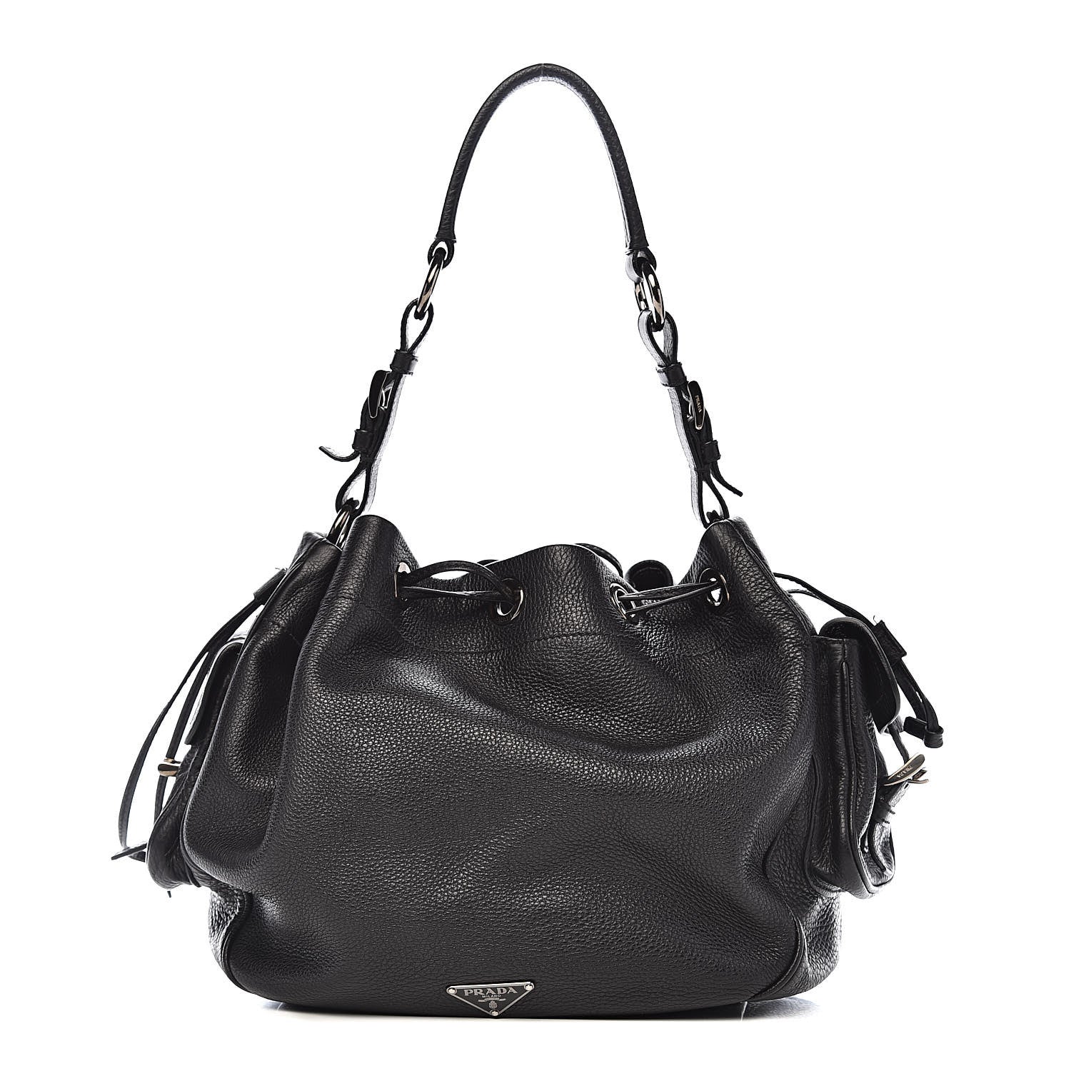 Prada Vitello Daino Drawstring Bucket Black 1 of 12