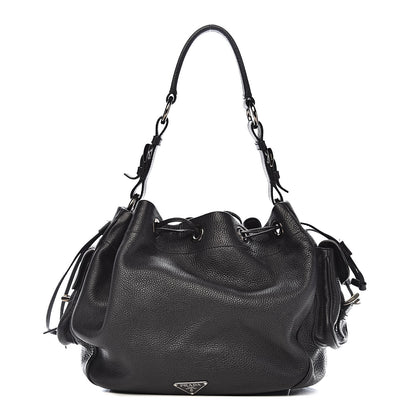 Prada Vitello Daino Drawstring Bucket Black 1 of 12