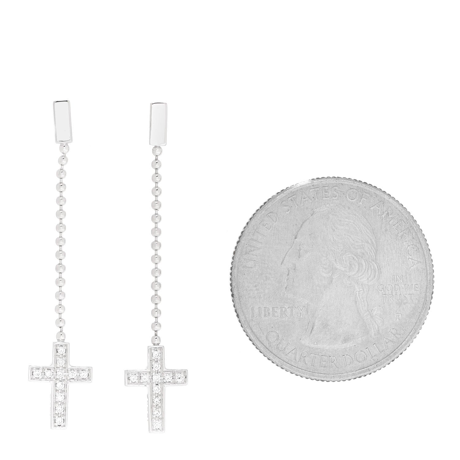 Gucci 18K White Gold Diamond Cross Drop Earrings 2 of 6