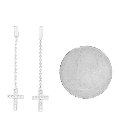 Gucci 18K White Gold Diamond Cross Drop Earrings 2 of 6