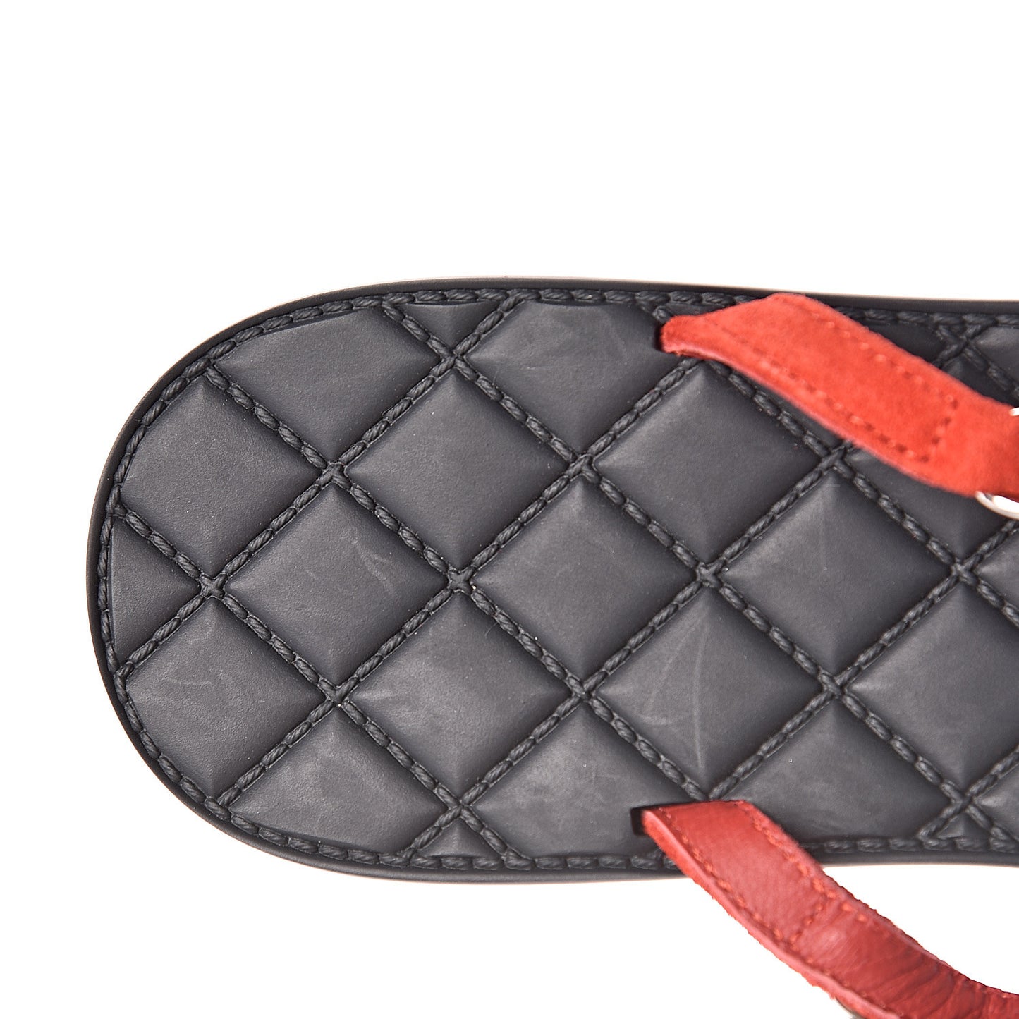 Suede Calfskin Quilted Chain Thong Sandals 36.5 Red