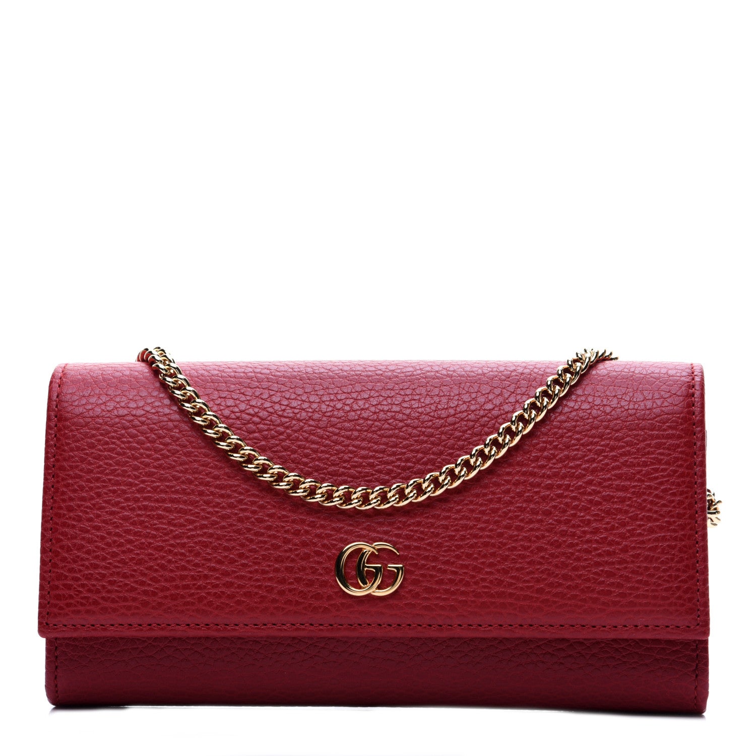 Gucci Dollar Calfskin Petite GG Marmont Wallet Chain Bag Hibiscus Red 1 of 11