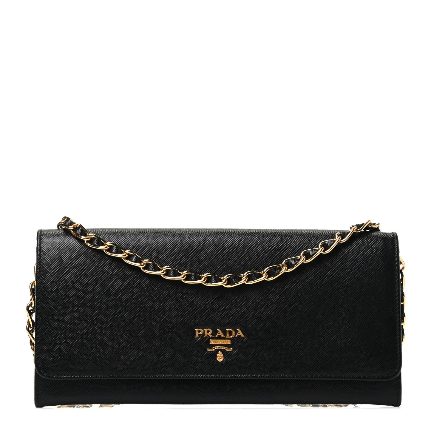 Saffiano Metal Oro Chain Wallet Black