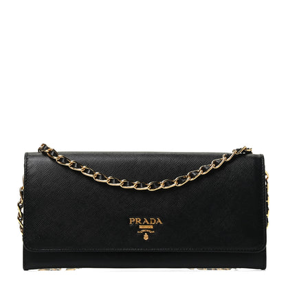 Prada Saffiano Metal Oro Chain Wallet Black 1 of 9