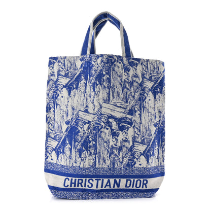 Christian Dior Canvas Print Cruise Tote Ivory Blue 1 of 9