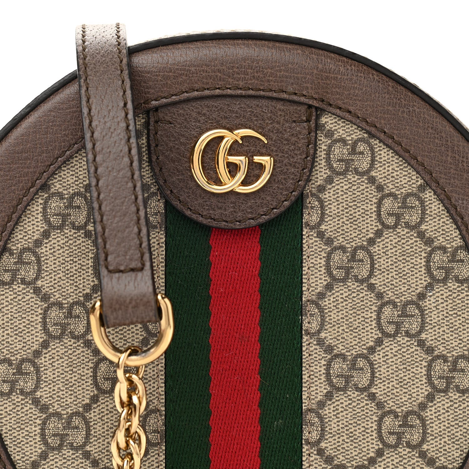 Gucci GG Supreme Monogram Web Mini Ophidia Round Shoulder Bag Brown 9 of 12
