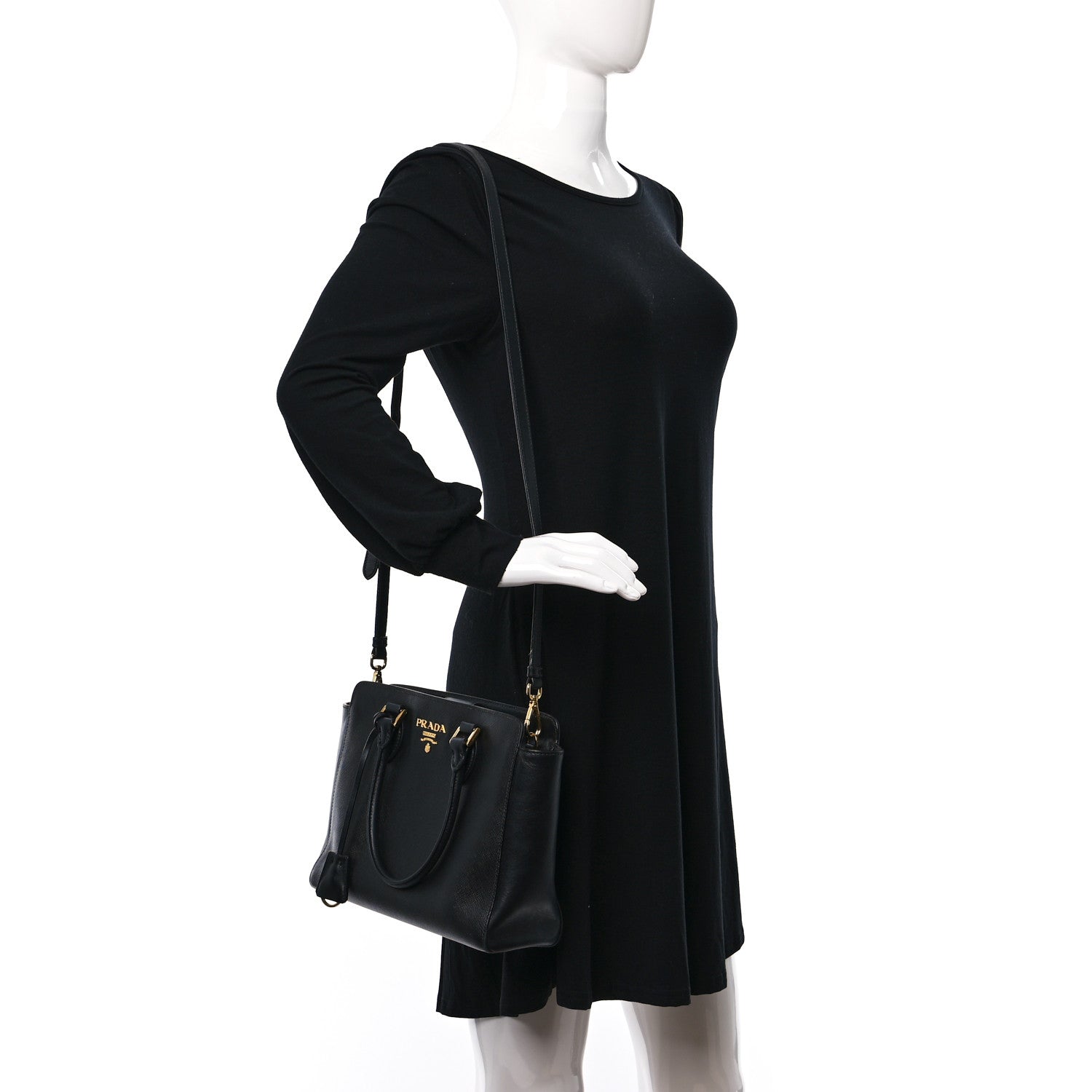 Prada Saffiano Metal Top Handle Black 2 of 9