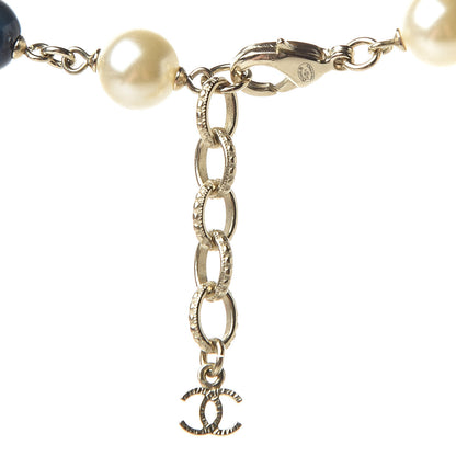 Chanel Baroque Pearl Bead Enamel CC Long Necklace Navy Gold 4 of 5