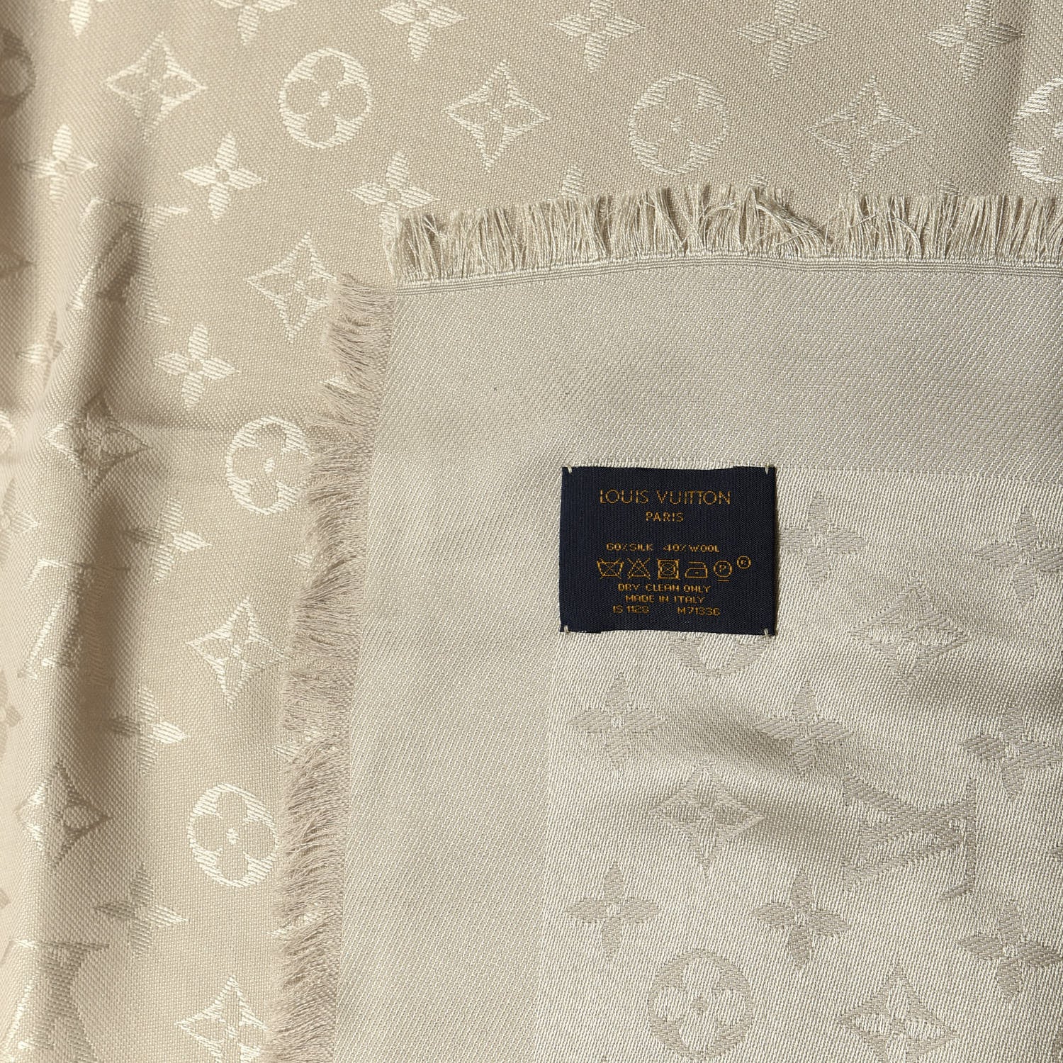 Louis Vuitton Silk Wool Monogram Shawl Beige 3 of 3