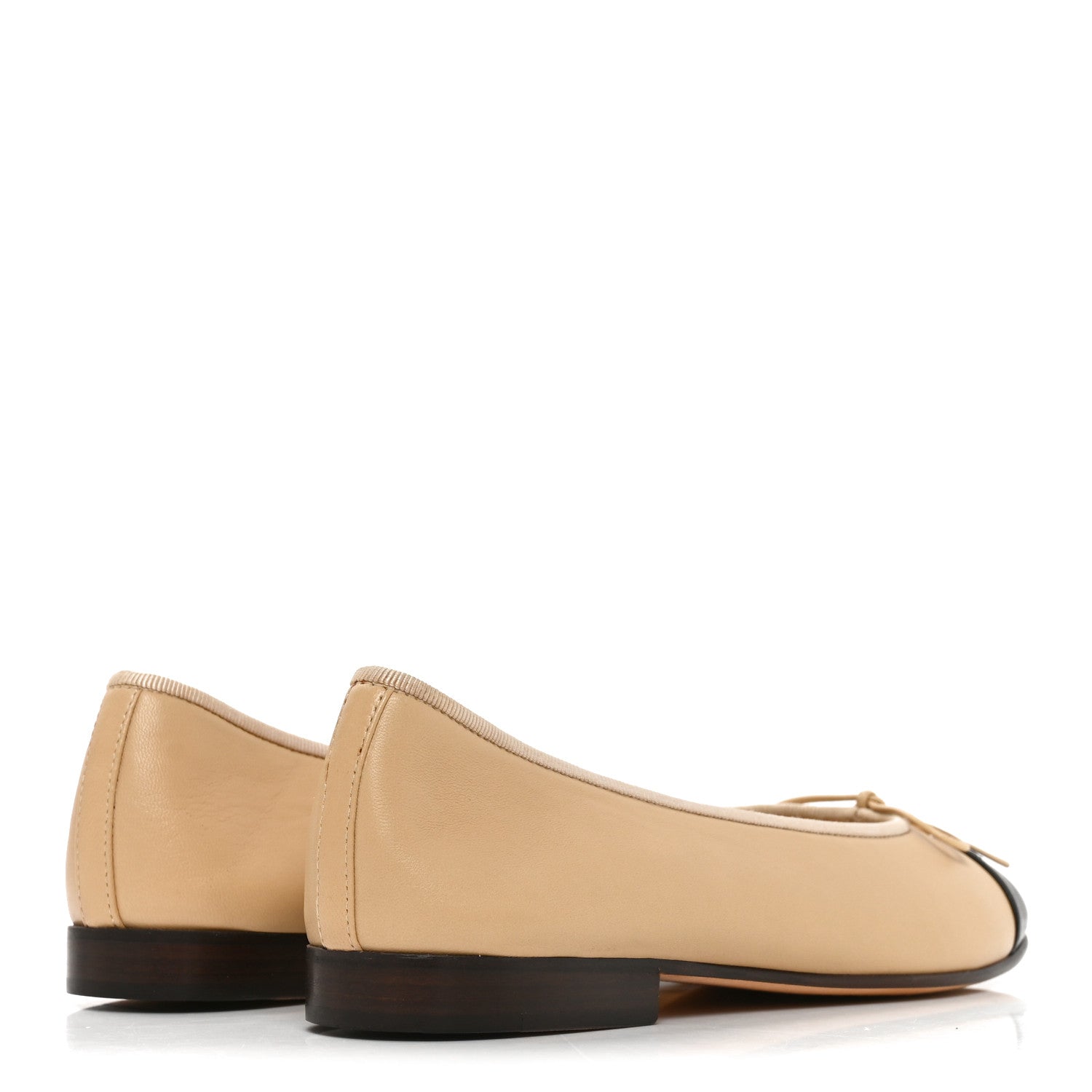 Chanel Lambskin Cap Toe CC Ballerina Flats 37.5 Beige Black 5 of 8