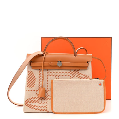 Hermes Vache Hunter Toile H Brides de Gala Herbag Zip Retourne 31 PM Natural 12 of 12
