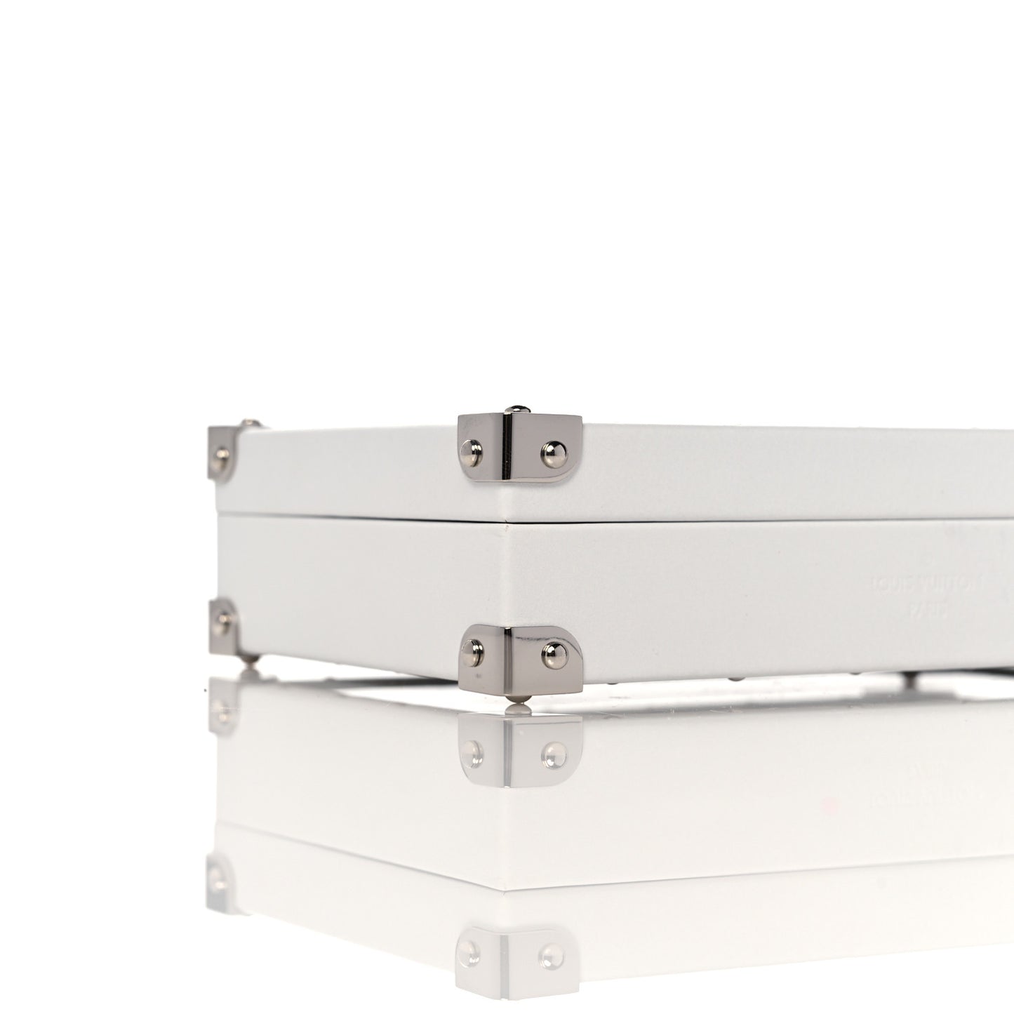 Calfskin Mirror Monogram Etched Jewelry Box Trunk White