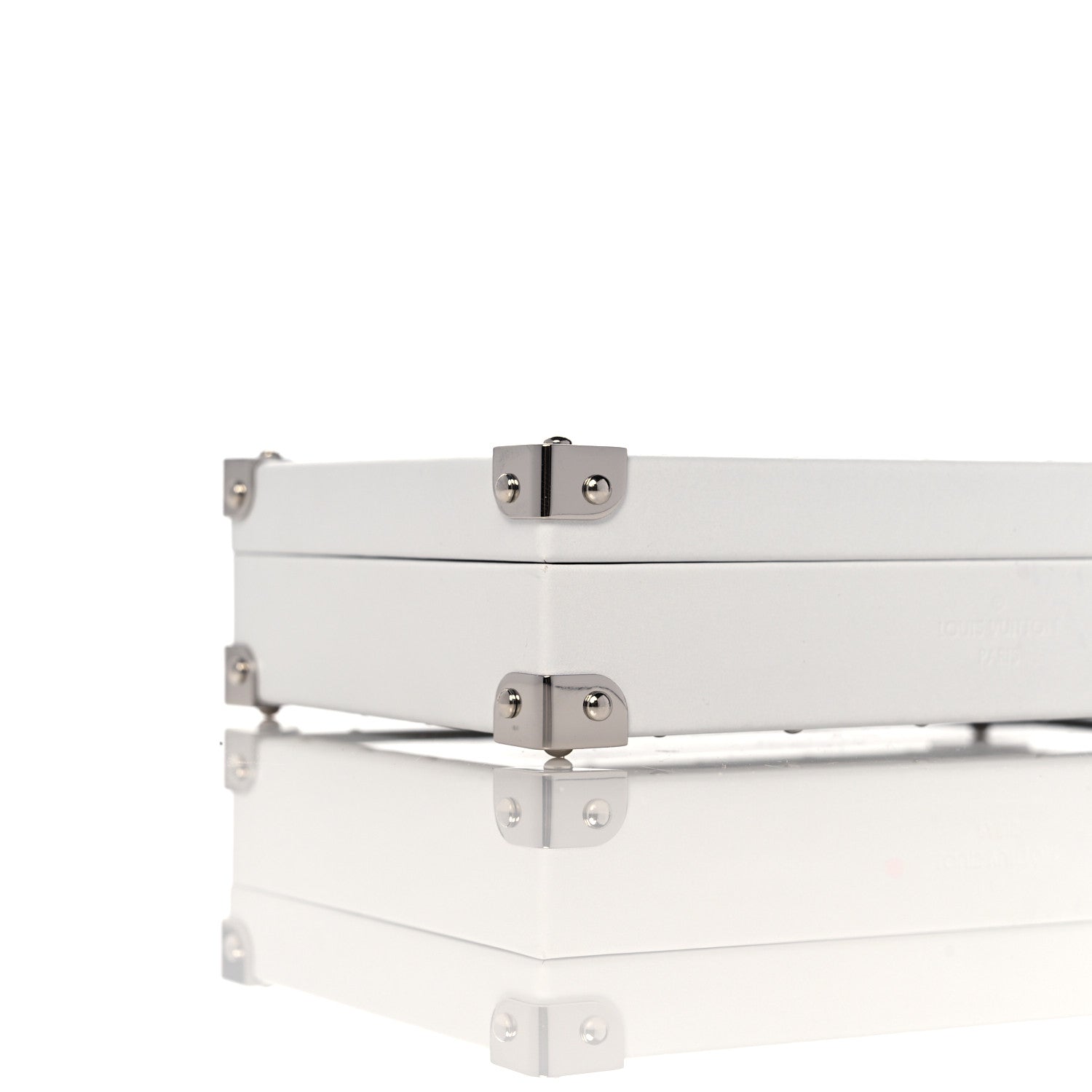 Louis Vuitton Calfskin Mirror Monogram Etched Jewelry Box Trunk White 9 of 12