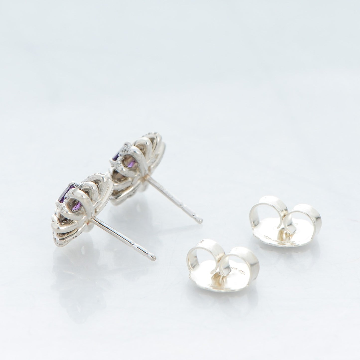 Sterling Silver Pave Diamond Amethyst 12mm Starburst Earrings