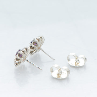 David Yurman Sterling Silver Pave Diamond Amethyst 12mm Starburst Earrings 3 of 5
