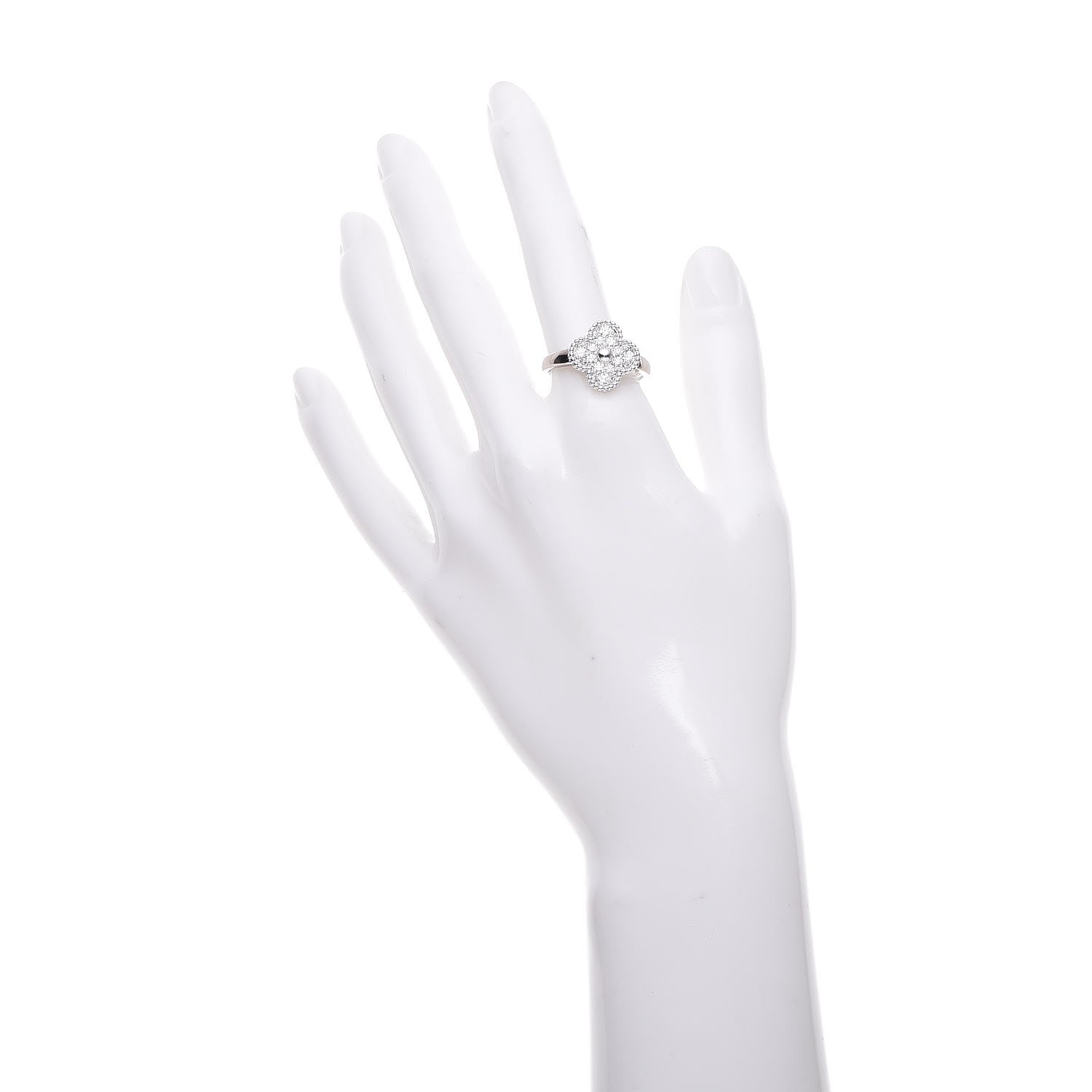Van Cleef & Arpels 18K White Gold Diamond Vintage Alhambra Ring 60 9 2 of 11