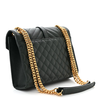 Saint Laurent Grain De Poudre Textured Mixed Matelasse Triquilt Medium Monogram Satchel Vert Fonce 3 of 11