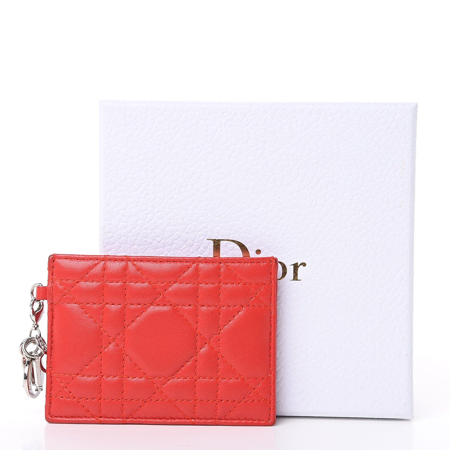 Lambskin Cannage Lady Dior Card Holder Red