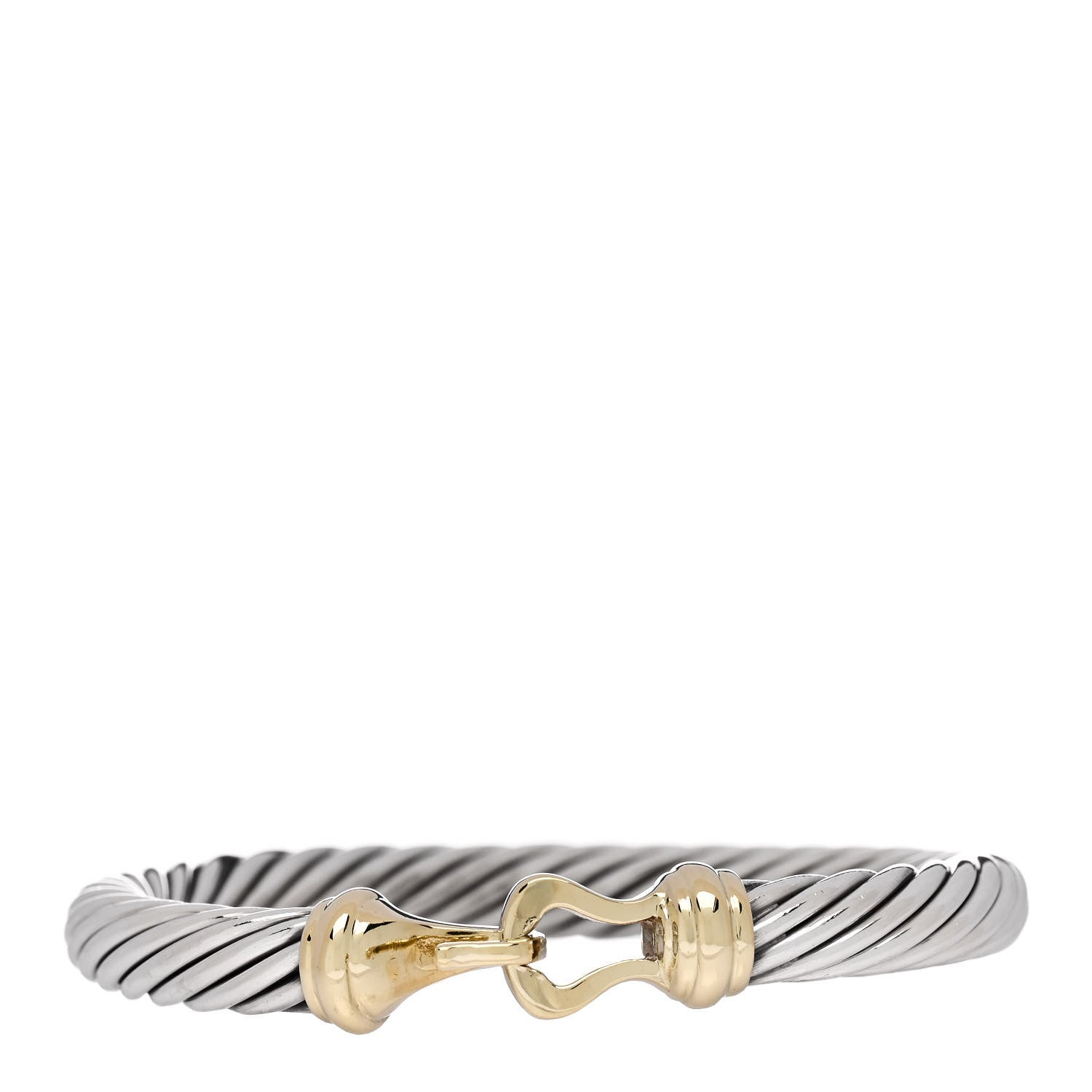 David Yurman Sterling Silver 14K Yellow Gold 7mm Cable Classic Buckle Bracelet 1 of 4