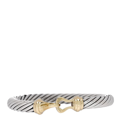 David Yurman Sterling Silver 14K Yellow Gold 7mm Cable Classic Buckle Bracelet 1 of 4