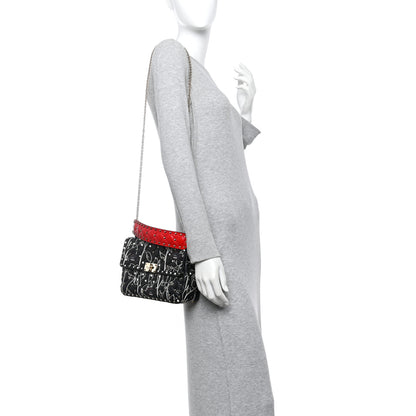 Valentino Garavani Nappa Embroidered Floral Medium Rockstud Spike Shoulder Bag Black Red 2 of 10