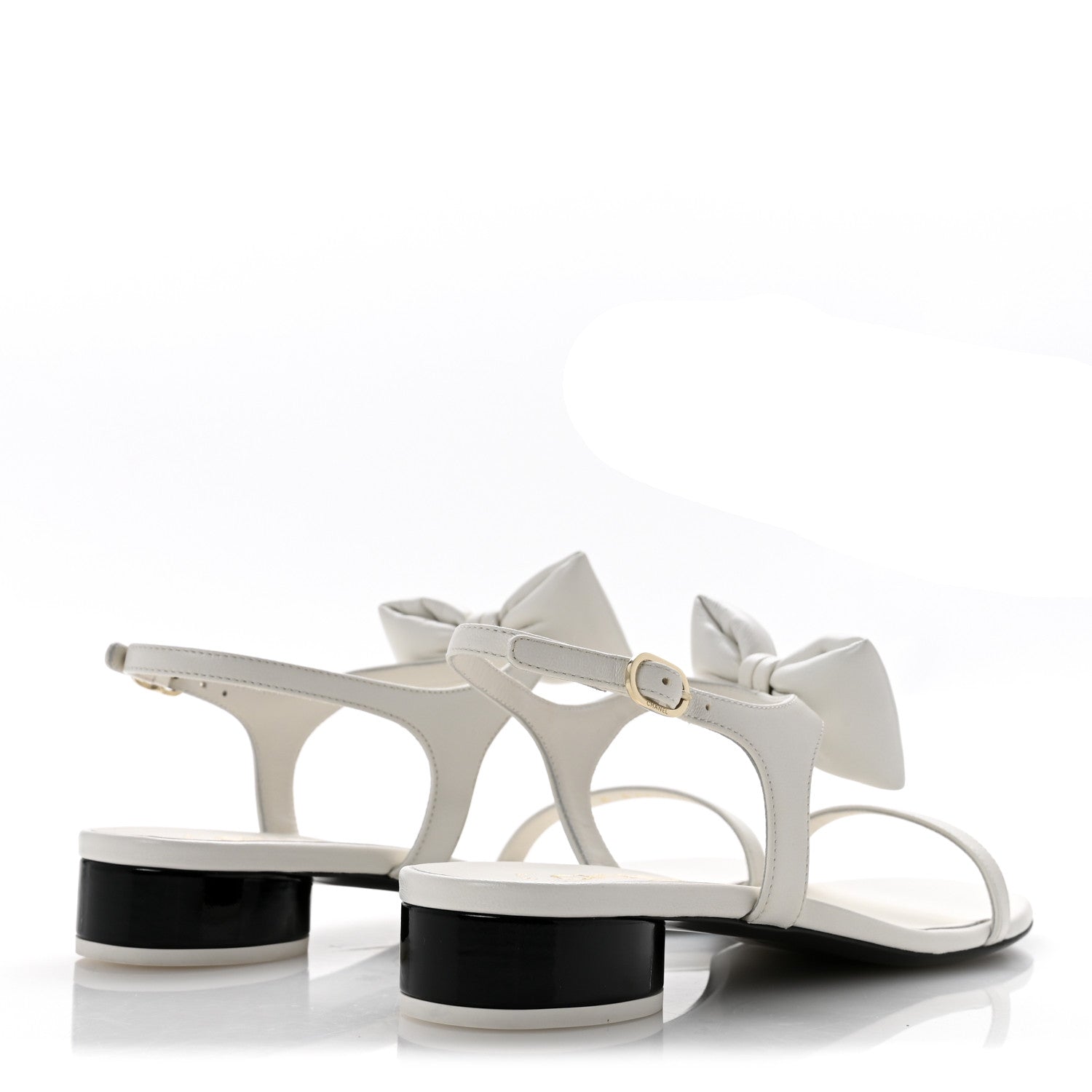 Chanel Lambskin CC Bow Sandals 39 White Black 5 of 10