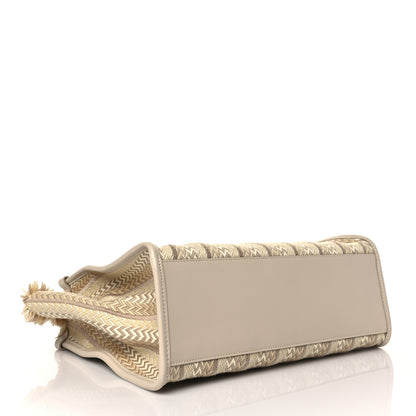 Lanvin Calfskin Canvas Woven Chevron In & Out Tote PM Beige 5 of 10