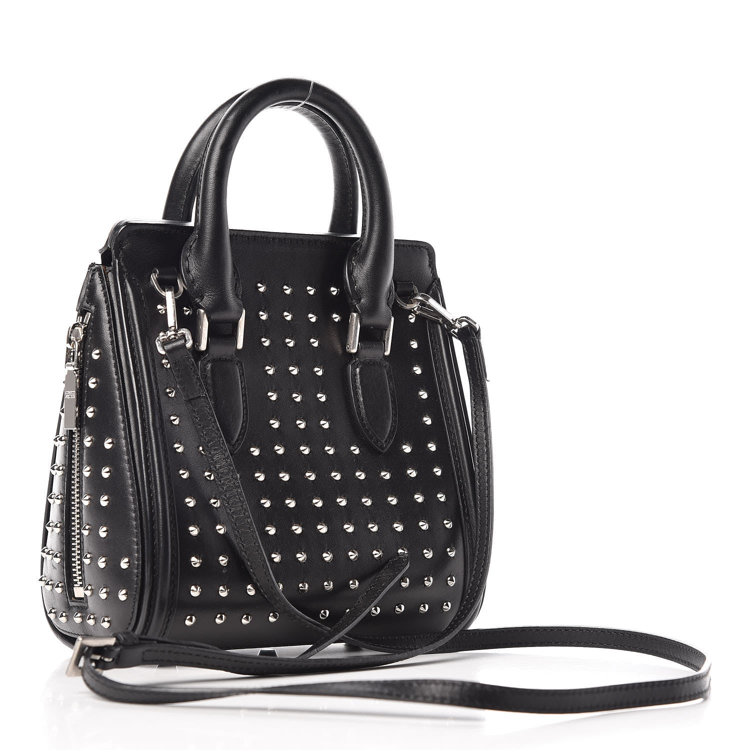 Alexander McQueen Calfskin Studded Mini Heroine Shoulder Bag Black 3 of 13