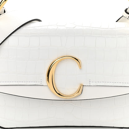 Chloe Calfskin Crocodile Embossed Small C Double Carry Brilliant White 9 of 12