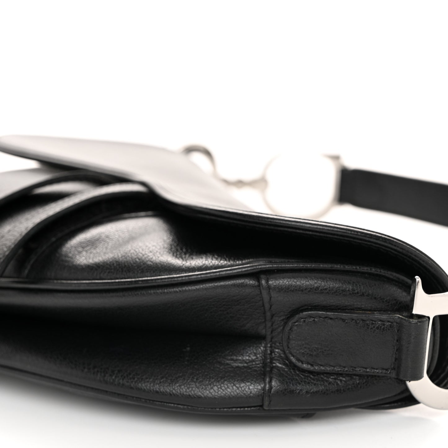 Shiny Goatskin Saddle Bag Black