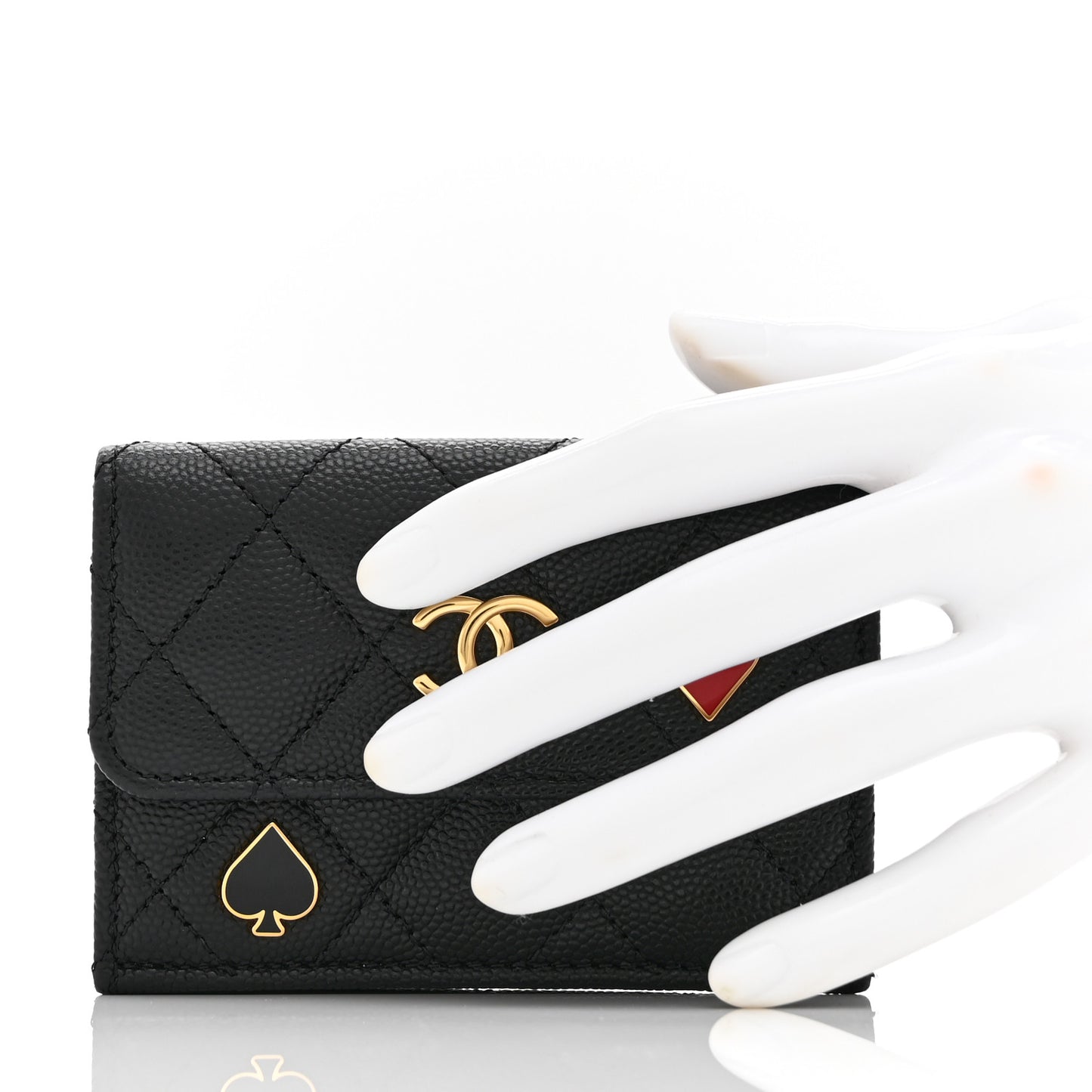 Caviar Quilted Enamel Coco Casino Double Flap Wallet Black