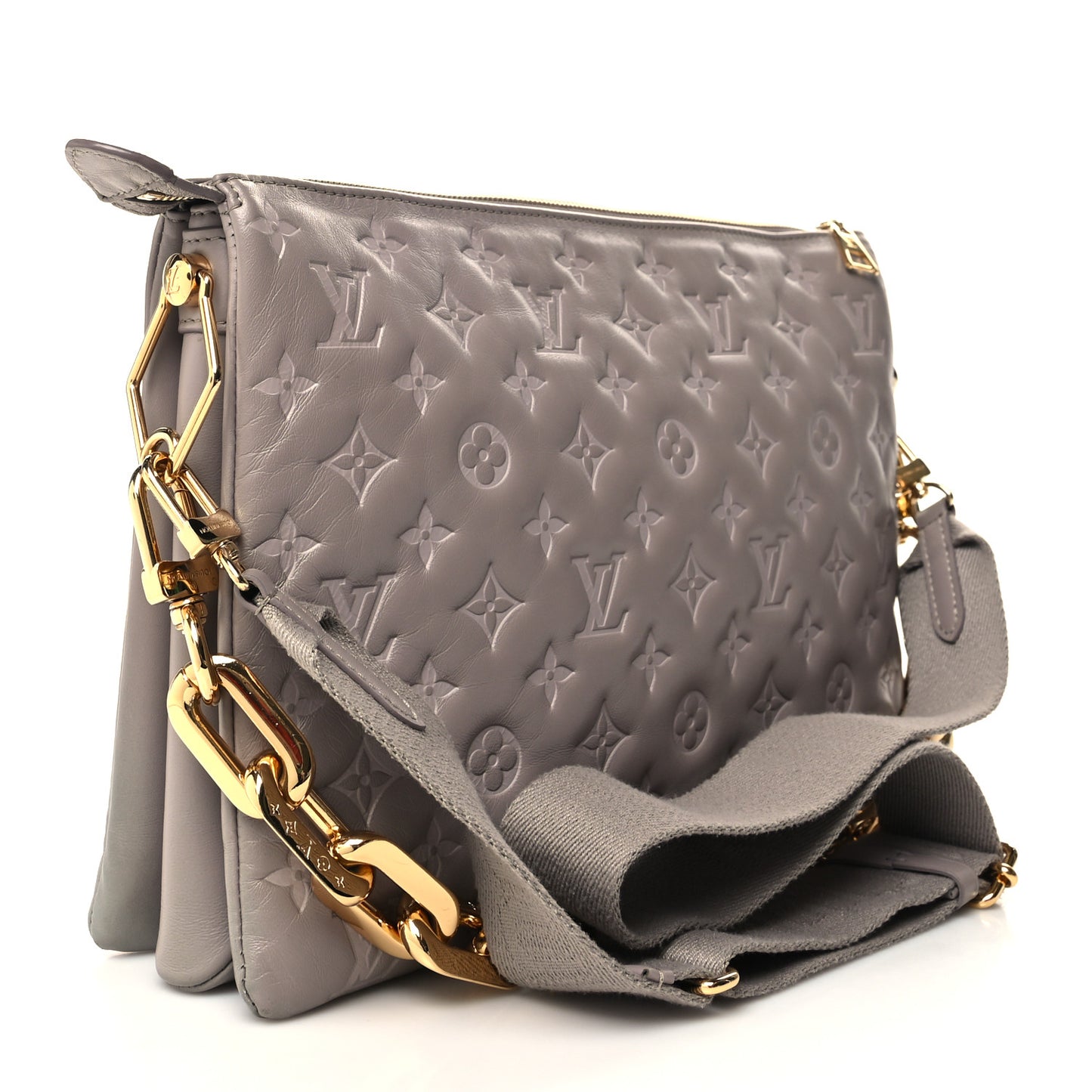 Lambskin Embossed Monogram Coussin MM Grey