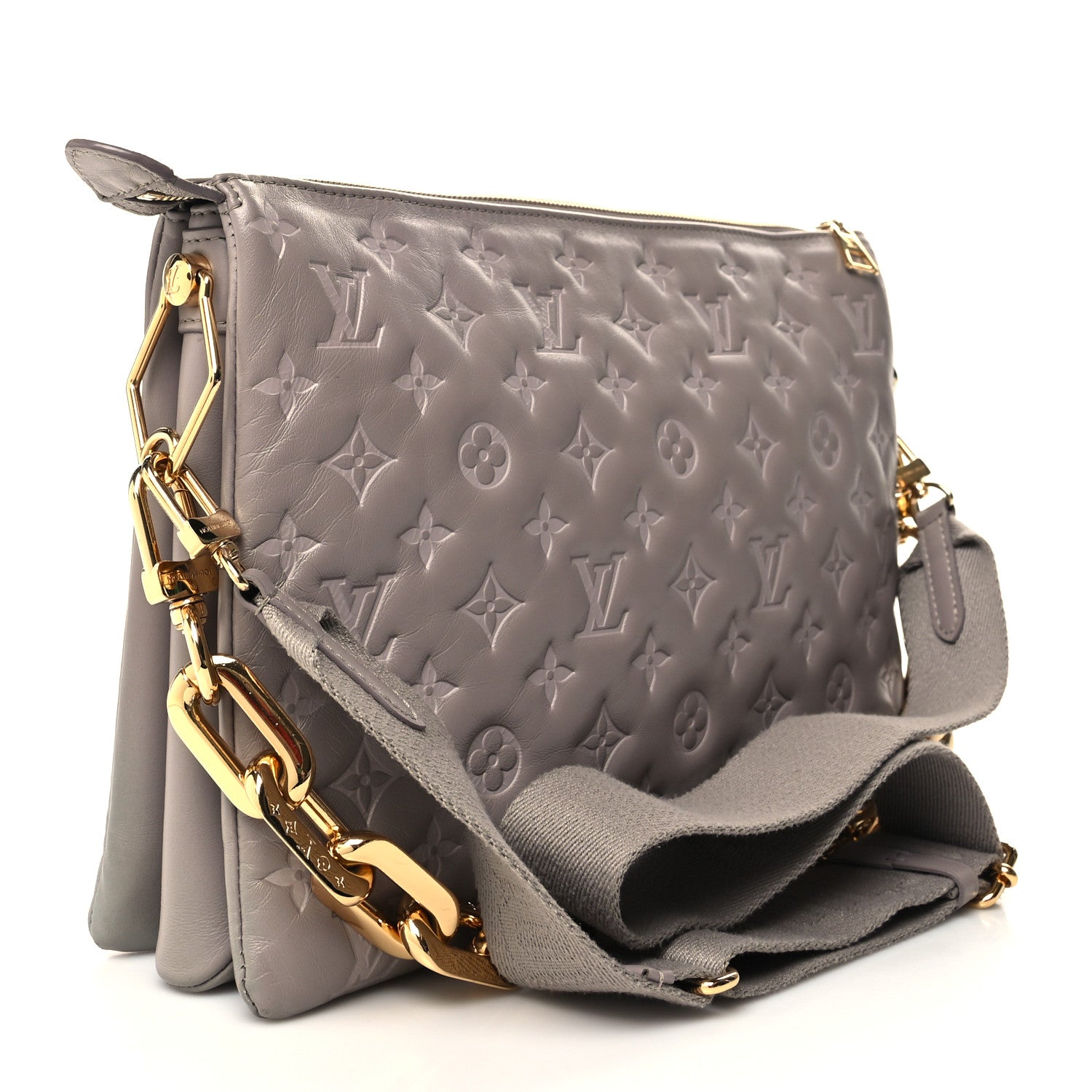 Louis Vuitton Lambskin Embossed Monogram Coussin MM Grey 3 of 11