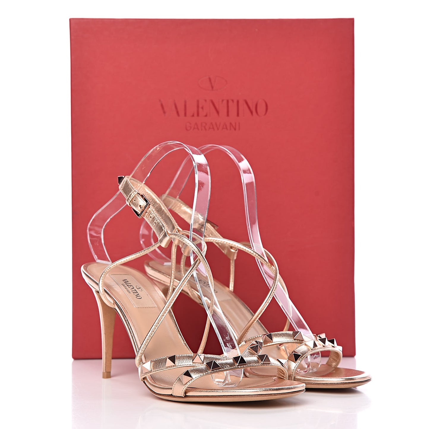 Metallic Nappa Rockstud Crisscross Slingback 85mm Sandals 37 Rame