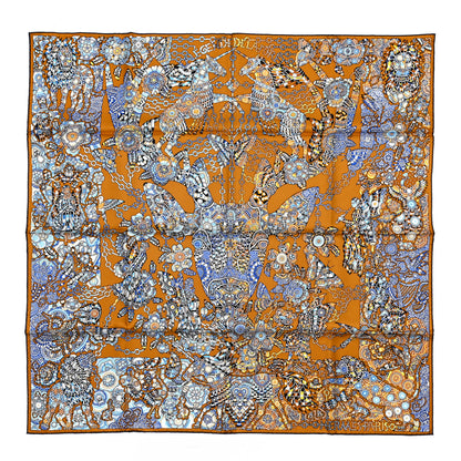 Hermes Silk La Legende de La Foret Scarf 90 Gold Bleu Black 1 of 7