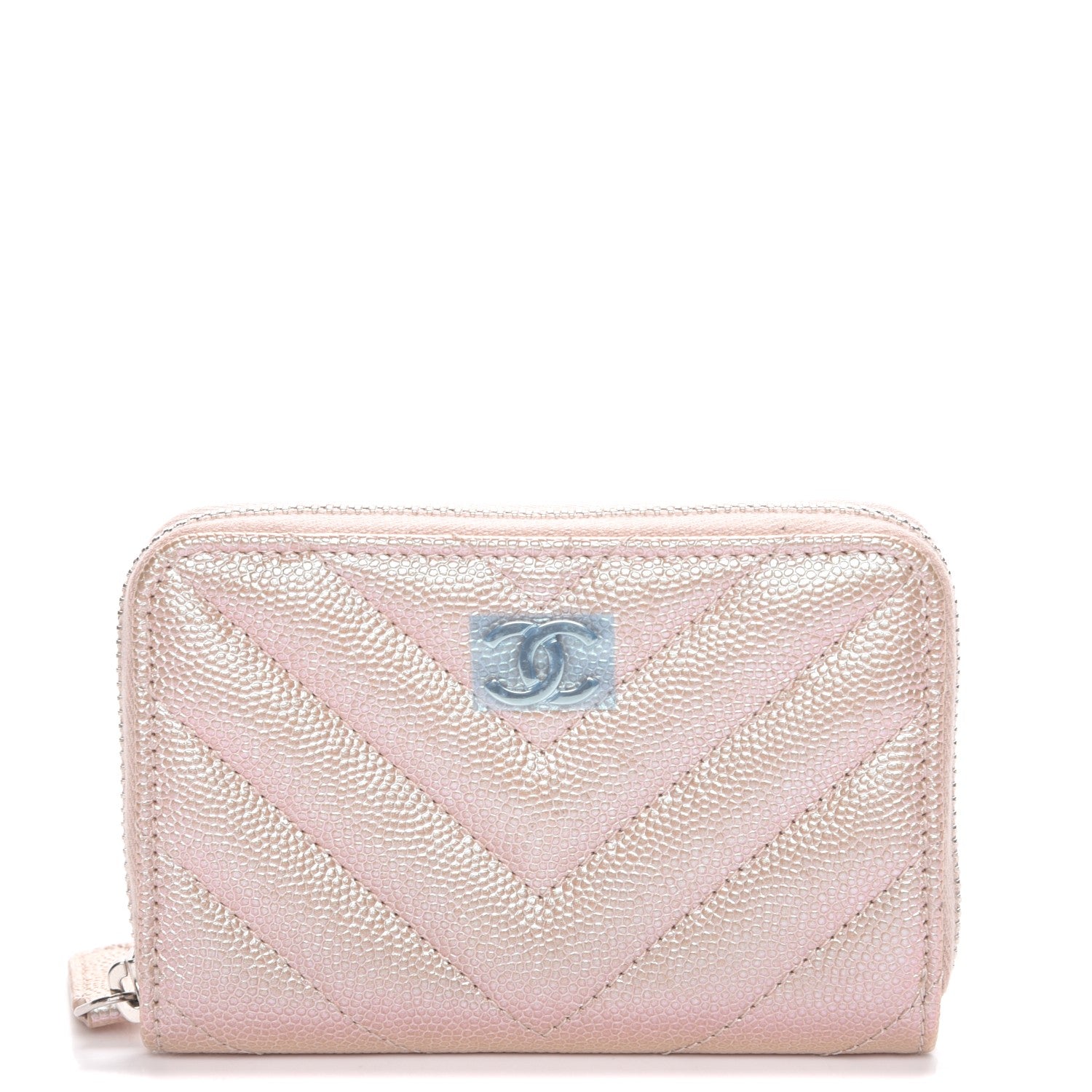 Chanel Metallic Caviar Chevron Quilted Zip Around Coin Purse Light Gold 1 of 8