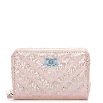 Chanel Metallic Caviar Chevron Quilted Zip Around Coin Purse Light Gold 1 of 8